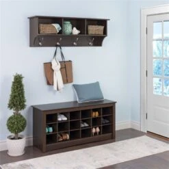 Pemberly Row 18 Cubby Shoe Storage Bench In Espresso -Cymax Sales 1462383 2 L