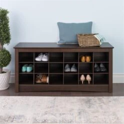 Pemberly Row 18 Cubby Shoe Storage Bench In Espresso -Cymax Sales 1462383 5 L