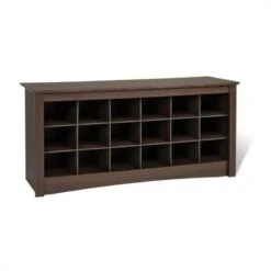 Pemberly Row 18 Cubby Shoe Storage Bench In Espresso