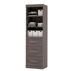 Bestar Pur 25" Storage Unit With 3-Drawer Set In Bark Gray
