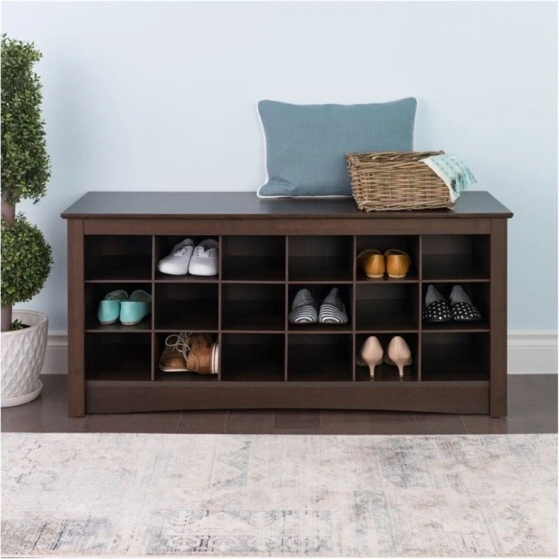 Bowery Hill 18 Cubby Shoe Storage Bench In Espresso 2 Bowery Hill 18 Cubby Shoe Storage Bench In Espresso - Image 2