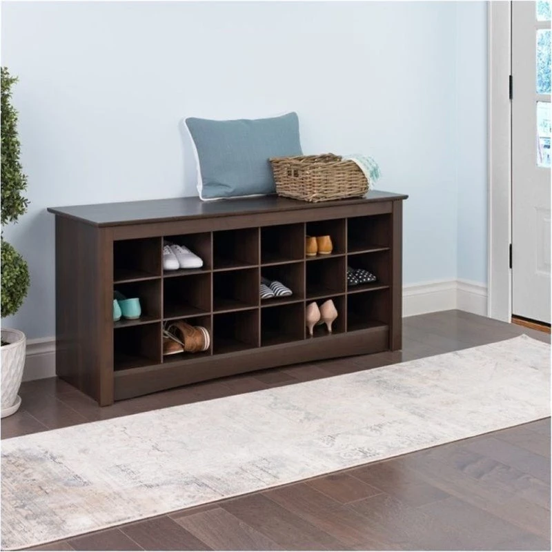 Bowery Hill 18 Cubby Shoe Storage Bench In Espresso 3 Bowery Hill 18 Cubby Shoe Storage Bench In Espresso - Image 3