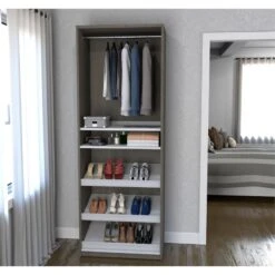 Bestar Cielo 20"W Engineered Wood Closet Organizer In Bark Gray/White -Cymax Sales 1601262 L