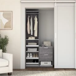 Bestar Cielo 40"W Engineered Wood Closet Organizer System In Bark Gray/White -Cymax Sales 1601280 16 L