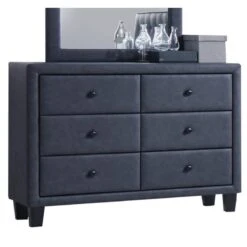 ACME Saveria 6 Drawer Faux Leather Dresser In Gray