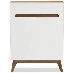 Baxton Studio Calypso Storage Shoe Cabinet In White And Walnut 9 Baxton Studio Calypso Storage Shoe Cabinet In White And Walnut -Cymax Sales 1663430 2 L