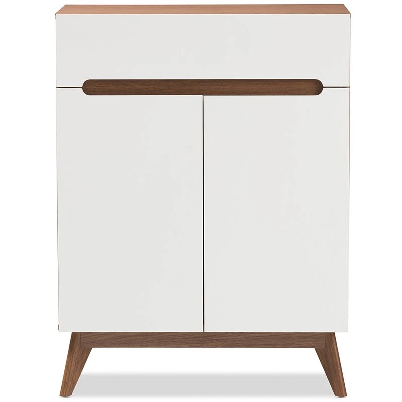 Baxton Studio Calypso Storage Shoe Cabinet In White And Walnut 3 Baxton Studio Calypso Storage Shoe Cabinet In White And Walnut - Image 3