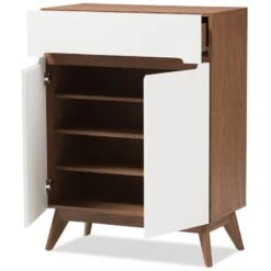 Baxton Studio Calypso Storage Shoe Cabinet In White And Walnut 10 Baxton Studio Calypso Storage Shoe Cabinet In White And Walnut -Cymax Sales 1663430 3 L