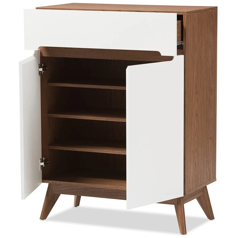 Baxton Studio Calypso Storage Shoe Cabinet In White And Walnut 4 Baxton Studio Calypso Storage Shoe Cabinet In White And Walnut - Image 4
