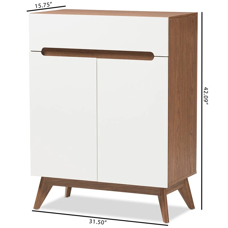 Baxton Studio Calypso Storage Shoe Cabinet In White And Walnut 7 Baxton Studio Calypso Storage Shoe Cabinet In White And Walnut - Image 7