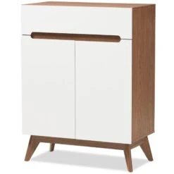 Baxton Studio Calypso Storage Shoe Cabinet In White And Walnut