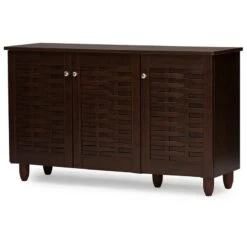 Baxton Studio Winda 3 Door Shoe Cabinet In Dark Brown
