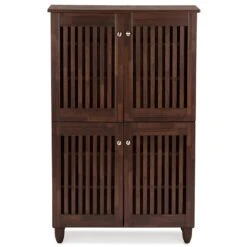 Baxton Studio Fernanda 4 Door Tall Shoe Cabinet In Oak Brown -Cymax Sales 1707132 2 L