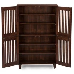 Baxton Studio Fernanda 4 Door Tall Shoe Cabinet In Oak Brown -Cymax Sales 1707132 3 L