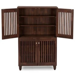 Baxton Studio Fernanda 4 Door Tall Shoe Cabinet In Oak Brown -Cymax Sales 1707132 4 L