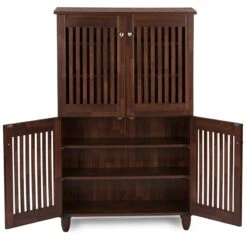 Baxton Studio Fernanda 4 Door Tall Shoe Cabinet In Oak Brown -Cymax Sales 1707132 5 L