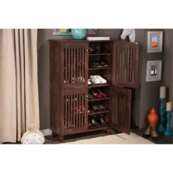 Baxton Studio Fernanda 4 Door Tall Shoe Cabinet In Oak Brown -Cymax Sales 1707132 8 L