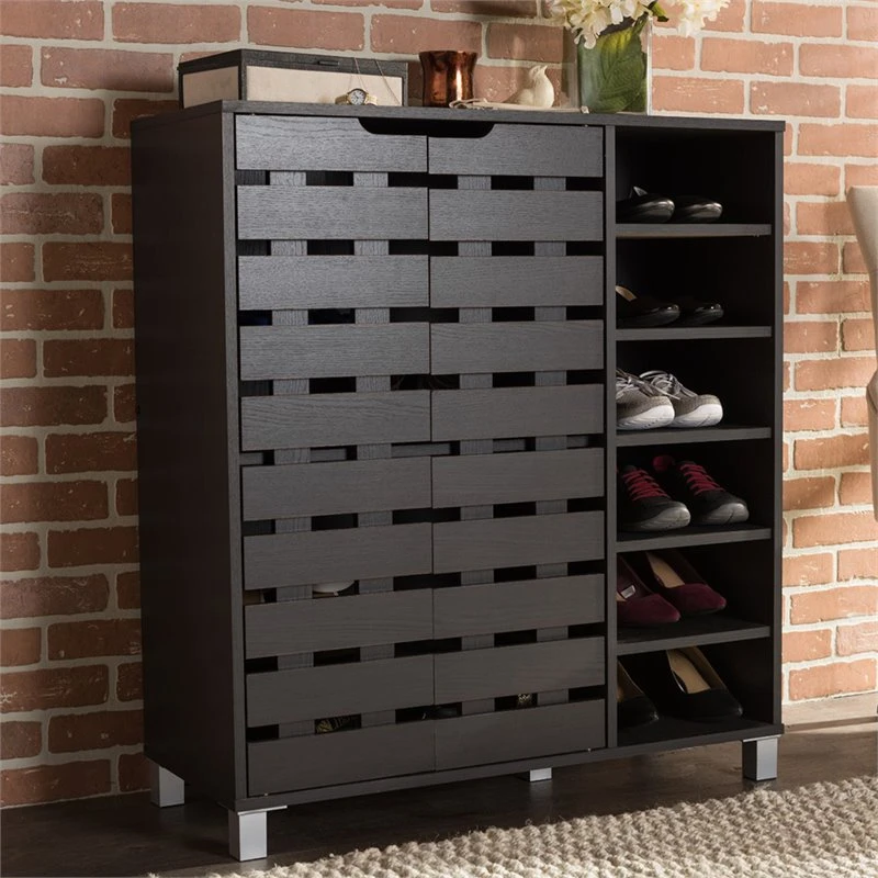 Baxton Studio Shirley 2 Door Shoe Cabinet In Espresso 2 Baxton Studio Shirley 2 Door Shoe Cabinet In Espresso - Image 2