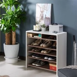 Furniture Of America Soren Modern Wood 5-Tier Shoe Rack In White And Brown -Cymax Sales 1742233 2 L