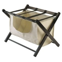 Pemberly Row Luggage Rack With Fabric Basket In Espresso