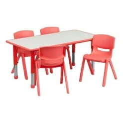 Bowery Hill Metal/Plastic Activity Table Set With 4 Stacking Chairs In Red