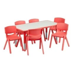 Bowery Hill Plastic Activity Table Set With 6 Stacking Chairs In Red