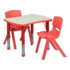 Bowery Hill Plastic/Steel Activity Table Set With 2 Stack Chairs In Red