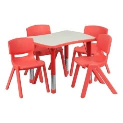 Bowery Hill Plastic/Steel Activity Table Set With 4 Stack Chairs In Red