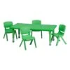 Bowery Hill 5 Piece Plastic/Steel Rectangular Activity Table Set In Green