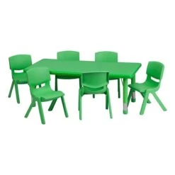 Bowery Hill 7 Piece Plastic/Steel Rectangular Activity Table Set In Green