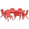 Bowery Hill 7-Piece Rectangular Plastic Activity Table Set In Red