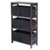 Pemberly Row 3 Shelf Storage Rack With 6 Foldable Black Baskets