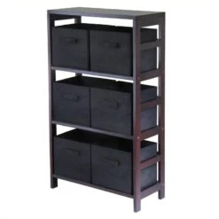 Pemberly Row 3 Shelf Storage Rack With 6 Foldable Black Baskets