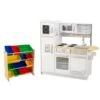 KidKraft 2 Piece Modern White Play Kitchen With Colorful Storage Bin Set