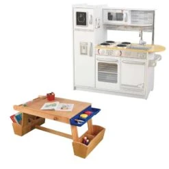 KidKraft Tables And Chairs 2 Piece Kids Play Kitchen And Table With Drying Rack And Storage Set