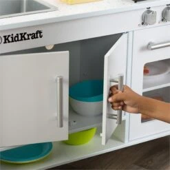 KidKraft Complete Modern Kids Play Kitchen Set With Toy Cookware Set In White 29 KidKraft Complete Modern Kids Play Kitchen Set With Toy Cookware Set In White -Cymax Sales 1903233 12 L
