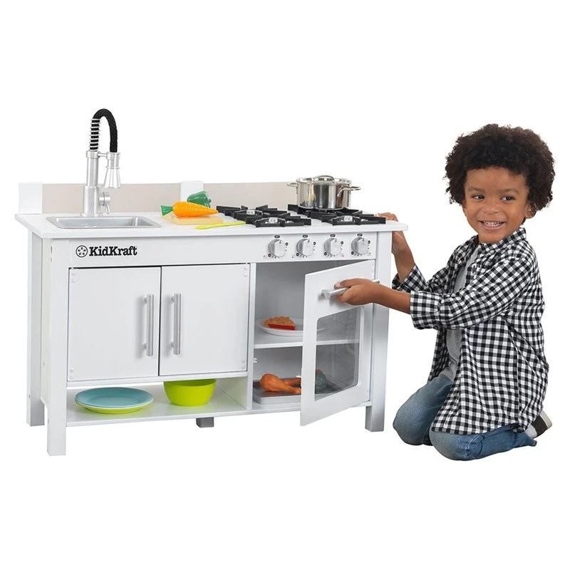 KidKraft Complete Modern Kids Play Kitchen Set With Toy Cookware Set In White 16 KidKraft Complete Modern Kids Play Kitchen Set With Toy Cookware Set In White - Image 16