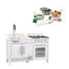 KidKraft Complete Modern Kids Play Kitchen Set With Toy Cookware Set In White