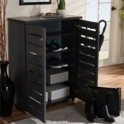 Baxton Studio Adalwin 2-Door Wood Entryway Shoe Cabinet In Dark Gray -Cymax Sales 1917776 2 L