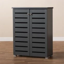 Baxton Studio Adalwin 2-Door Wood Entryway Shoe Cabinet In Dark Gray -Cymax Sales 1917776 3 L