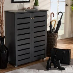 Baxton Studio Adalwin 2-Door Wood Entryway Shoe Cabinet In Dark Gray -Cymax Sales 1917776 4 L