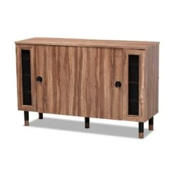 Baxton Studio Valina 2-Door Wood Shoe Cabinet With Screen Inserts In Oak-Black