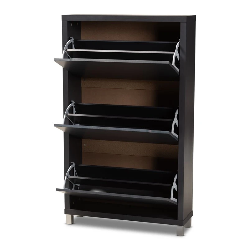 Baxton Studio Simms Contemporary Wood 3 Pull-out Shelf Shoe Cabinet In Dark Gray 2 Baxton Studio Simms Contemporary Wood 3 Pull-out Shelf Shoe Cabinet In Dark Gray - Image 2