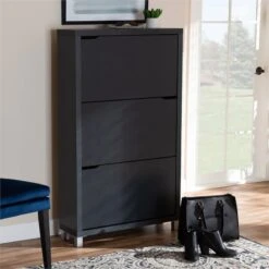 Baxton Studio Simms Contemporary Wood 3 Pull-out Shelf Shoe Cabinet In Dark Gray 16 Baxton Studio Simms Contemporary Wood 3 Pull-out Shelf Shoe Cabinet In Dark Gray -Cymax Sales 1944843 6 L