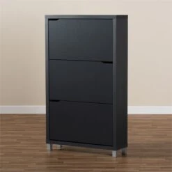 Baxton Studio Simms Contemporary Wood 3 Pull-out Shelf Shoe Cabinet In Dark Gray 18 Baxton Studio Simms Contemporary Wood 3 Pull-out Shelf Shoe Cabinet In Dark Gray -Cymax Sales 1944843 8 L