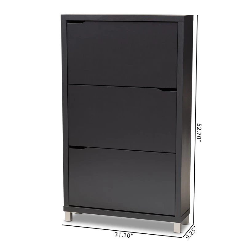 Baxton Studio Simms Contemporary Wood 3 Pull-out Shelf Shoe Cabinet In Dark Gray 10 Baxton Studio Simms Contemporary Wood 3 Pull-out Shelf Shoe Cabinet In Dark Gray - Image 10