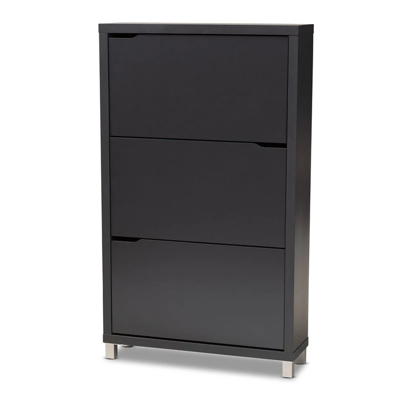 Baxton Studio Simms Contemporary Wood 3 Pull-out Shelf Shoe Cabinet In Dark Gray 1 Baxton Studio Simms Contemporary Wood 3 Pull-out Shelf Shoe Cabinet In Dark Gray