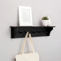 Kieragrace KG Traditional Foster Wall Shelf With 5 Pegs Black Engineered Wood -Cymax Sales 1948702 5 L