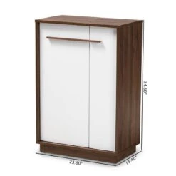 Baxton Studio Mid-Century Mette Wood Shoe Cabinet In White And Walnut -Cymax Sales 1951210 4 L