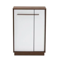 Baxton Studio Mid-Century Mette Wood Shoe Cabinet In White And Walnut -Cymax Sales 1951210 7 L